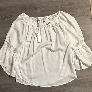 Kathy Ireland Off-White Blouse with Lace Sleeves